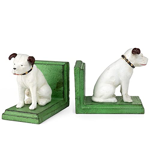 Moritz 2er Set Buchstützen Hund Terrier weiß 7,5 x 14 x 12 cm Vintage dekorative Tier Figur maßive Buchstützen für Bücherregal Bibliothek von Moritz