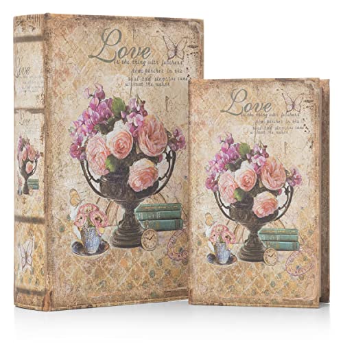 Moritz 2er Set Buchtresor Buchattrappe Deko Blumen Rosen in Vase Love Buch Safe Box Schatulle Buchhülle Geldversteck von Moritz