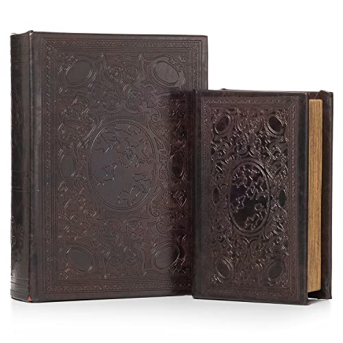 Moritz 2er Set Buchtresor Buchattrappe Deko Dunkelbraun verziert mit Ornamenten Buch Safe Box Schatulle Buchhülle Geldversteck von Moritz