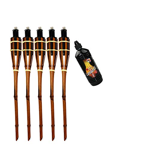 Moritz 5X Bambusfackeln Fackel 90 cm Dunkelbraun + 1x 1000ml Lampenöl Gartenfackel Ölfackeln Garten Deko Öllampe Wegleuchte von Moritz