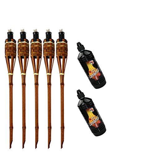 Moritz 5X Bambusfackeln Fackel Deluxe 90 cm Dunkelbraun + 2X 1000ml Lampenöl Gartenfackel Ölfackeln Garten Deko Öllampe Wegleuchte von Moritz