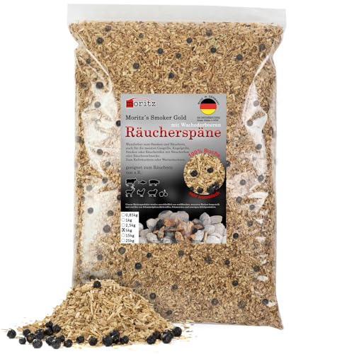 Moritz 5kg Räucherspäne Buche mit Wacholder fein 0,75-2 mm Räuchern I Kalträuchern von Fisch Fleisch Wurst Käse Gemüse auch für BBQ I Grill - Räuchermehl von Moritz