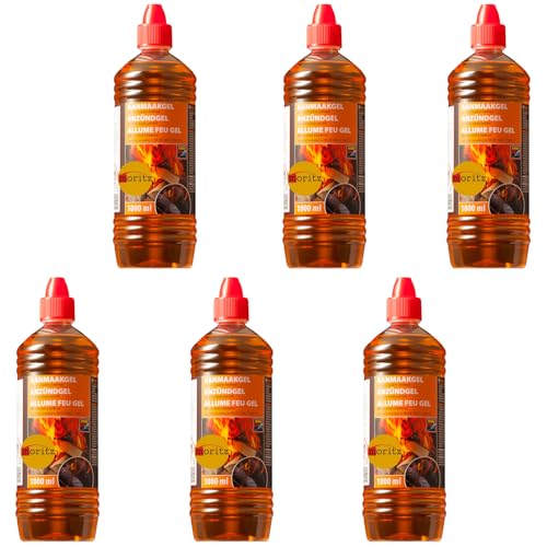 Moritz 6X 1000 ml Grill Anzünder Gel für alle Arten von Kohle - Kamine - Brennpaste in 1Liter Flasche Tischgrill flüssiges Anzündgel Feuergel für Grill und Kamin geruchlose Brennpaste von Farmlight