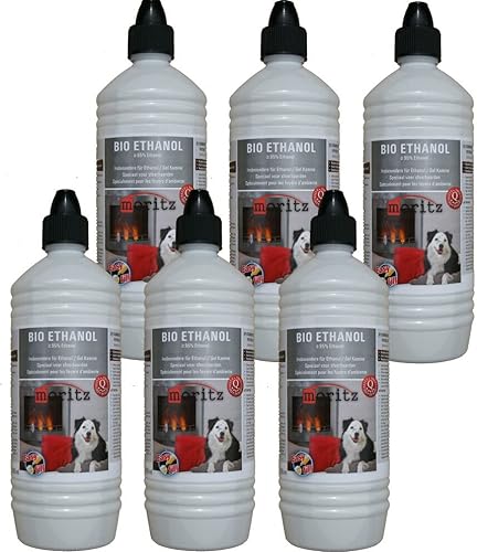 Moritz Bio Ethanol 6 x 1000 ml I flüssiges Bioethanol für Ethanol Kamin Tischkamin Tischfeuer Kaminofen Outdoor Ofen von Moritz