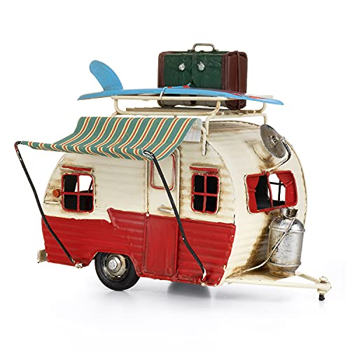 Moritz Blechdeko Wohnwagen rot Weiss Gepäck Retro Camper Auto Oldtimer Nostalgie Sammlerstück von Moritz