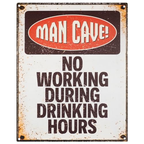 Moritz Blechschild 20 x 25 cm Man CAVE! No Working During Drinking Hours Deko Metallschild Retro Vintage Retro Sprüche lustig von Moritz