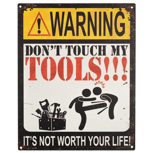 Moritz Blechschild 20 x 25 cm Warning Dont´t Touch My Tools!!! Deko Metallschild Retro Vintage Retro Sprüche lustig von Moritz