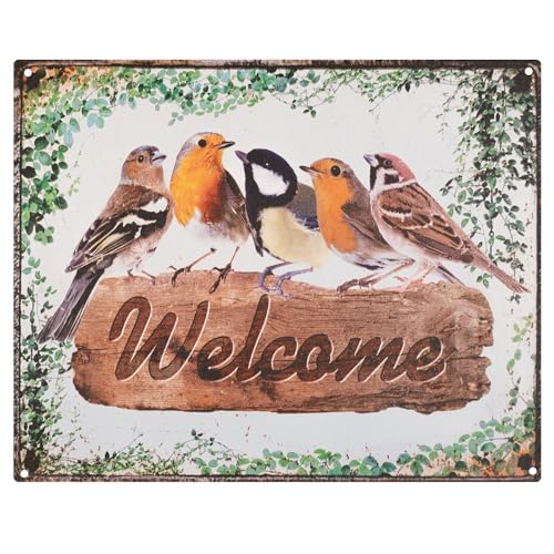 Moritz Blechschild 25 x 20 cm Welcome Schild Vögel Deko Metallschild Retro Vintage Retro Sprüche lustig von Moritz