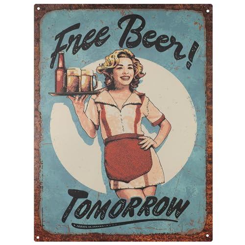 Moritz Blechschild 25 x 33 cm Free Beer! Tomorrow Deko Metallschild Retro Vintage Retro Sprüche lustig von Moritz