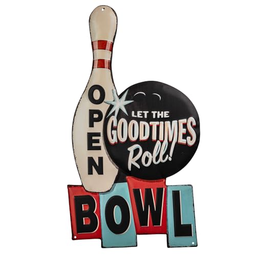 Moritz Blechschild 28 x 50 cm Open Offen Bowling Pin Kugel Kegel Deko Metallschild Retro Vintage Retro Sprüche lustig von Moritz