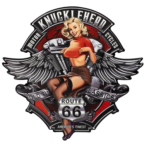 Moritz Blechschild 40 x 38 cm Motorrad Route 66 US Klassik Frau Rockabilly Deko Metallschild Retro Vintage Retro Sprüche lustig von Moritz