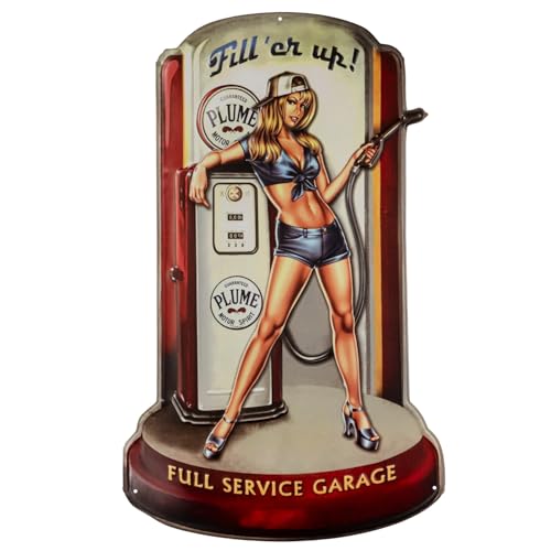 Moritz Blechschild 43 x 71 cm Gas Station Frau Car Girl Zapfsäule USA Amerika Deko Metallschild Retro Vintage Retro Sprüche lustig von Moritz