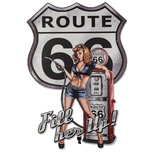 Moritz Blechschild 44 x 65 cm Rockabilly Route 66 US USA Zapfsäule Deko Metallschild Retro Vintage Retro Sprüche lustig von Moritz