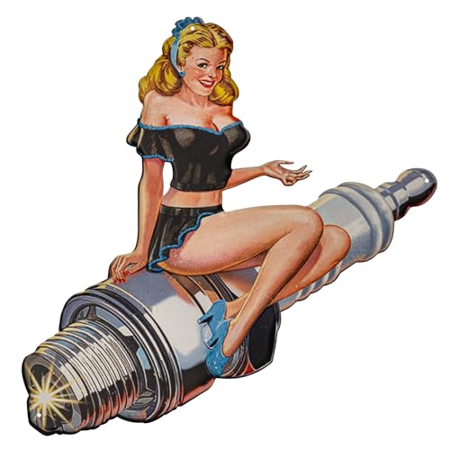 Moritz Blechschild 46 x 46 cm Pin Up Frau Zündkerze Rockablilly Deko Metallschild Retro Vintage Retro Sprüche lustig von Moritz