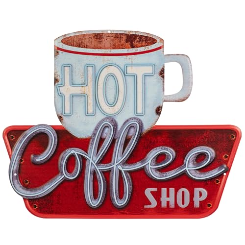 Moritz Blechschild 48 x 38 cm Heißer Kaffee Hot Coffe Shop Diner Cafe Deko Metallschild Retro Vintage Retro Sprüche lustig von Moritz
