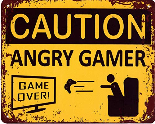 Blechschild Caution Angry Gamer 20 x 25 cm Deko Schild mit Aufdruck Aufschrift von Moritz