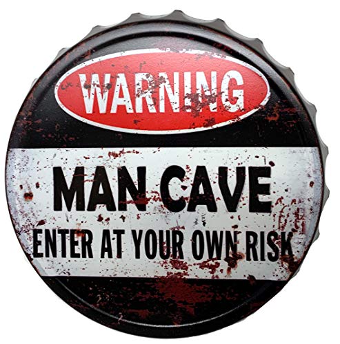 Blechschild Kronkorken Warning Man Cave 33 cm Durchmesser cm Deko Schild mit Aufdruck Aufschrift von Moritz