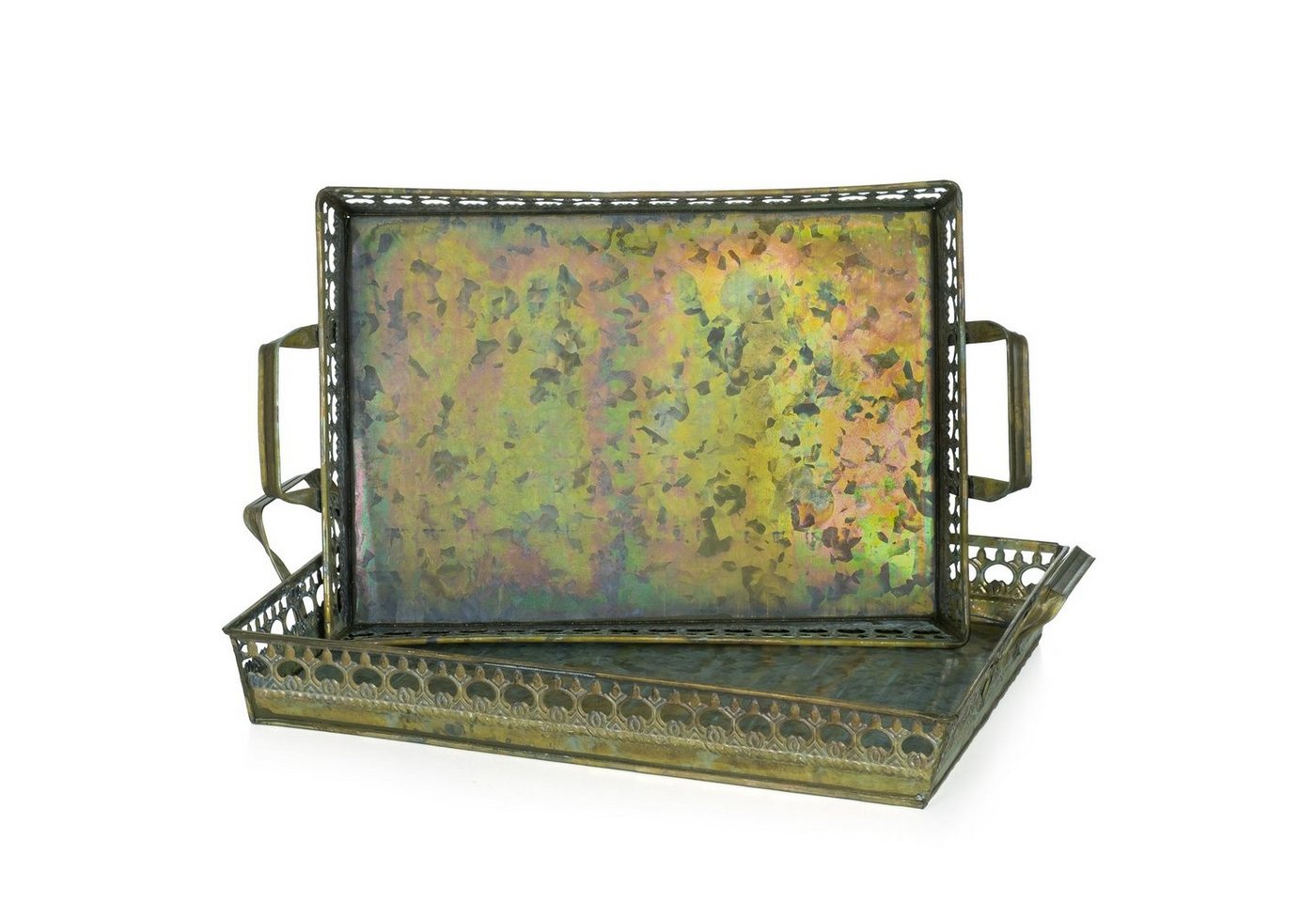 Moritz Blumentopf 2er Set Tabletts Serviertabletts, Metalltablett Set Metall Shabby Landhausstil Antik Stil von Moritz