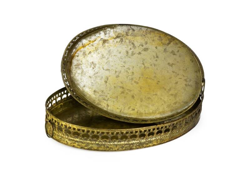 Moritz Blumentopf 2er Set ovale Tabletts aus Metall in Antik-Gold-Optik von Moritz
