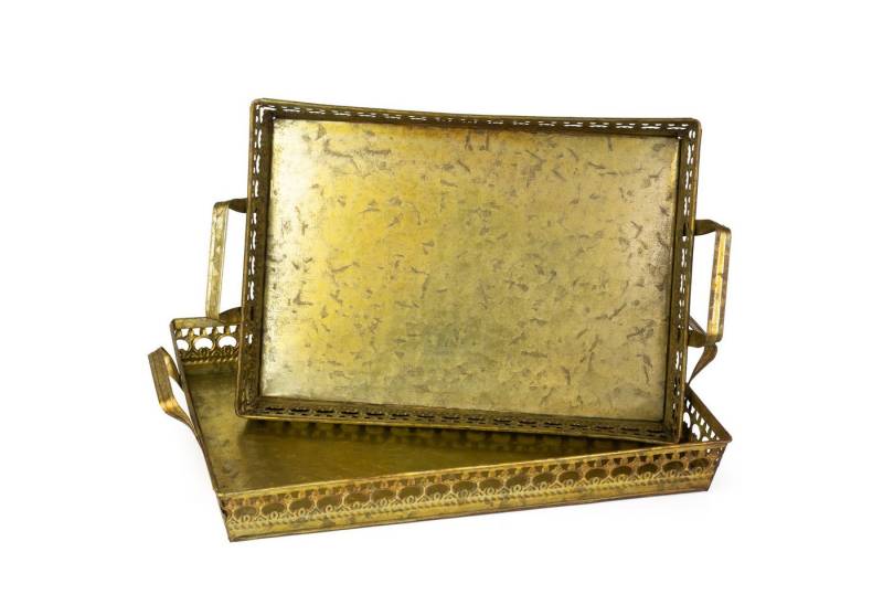 Moritz Blumentopf 2er Tablett-Set Metall Antik-Gold mit Griffen Vintage von Moritz