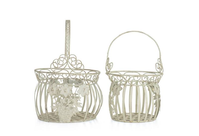 Moritz Blumentopf Pflanzkörbe Metall 2er Set weiss CB-17-W, Blumentopf Pflanzkorb Pflanzkübel Pflanzenampel Gartendeko Hängekorb von Moritz