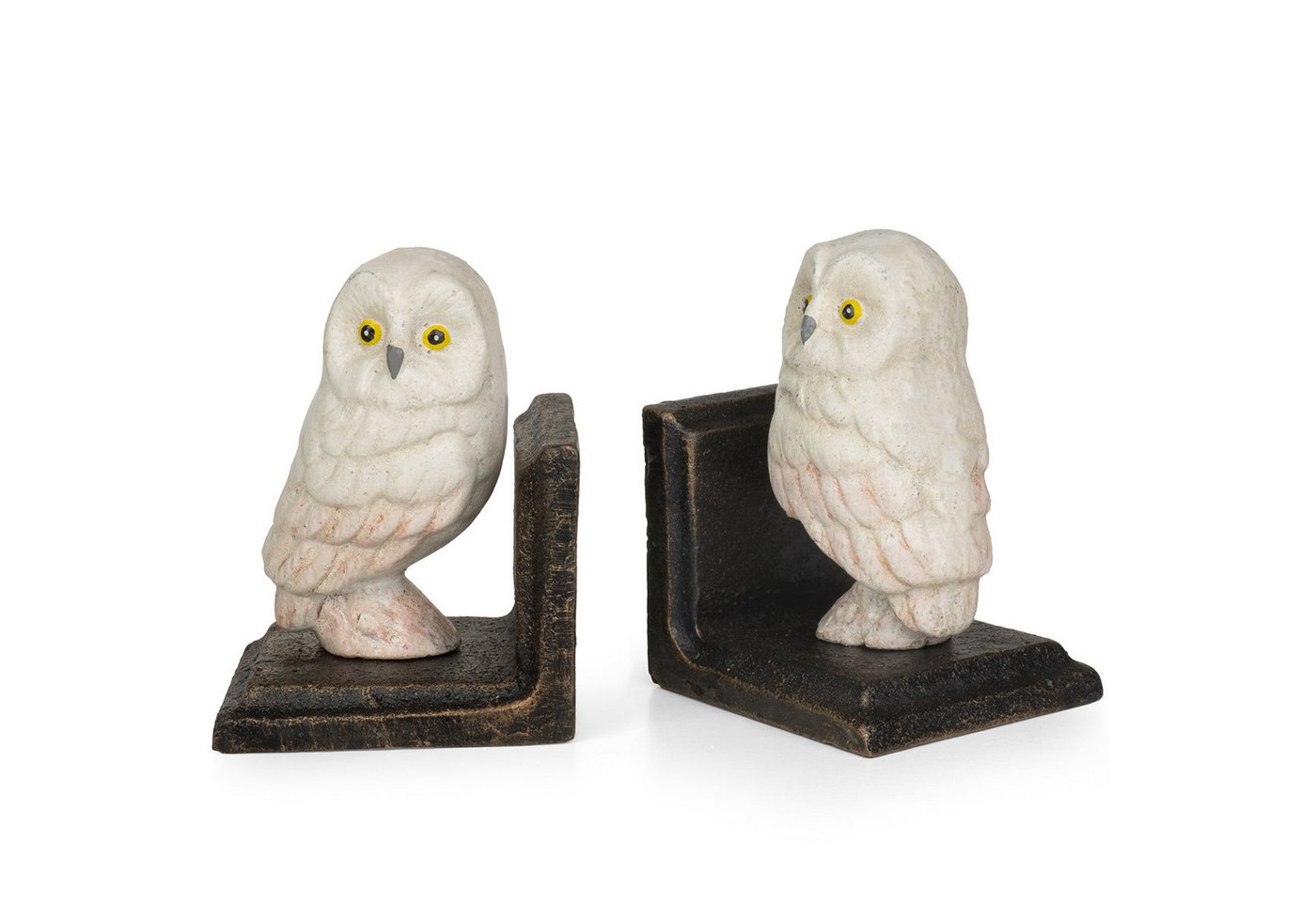 Moritz Buchstütze Buchstützen weiße Eule 2er Set aus Gusseisen Vintage von Moritz