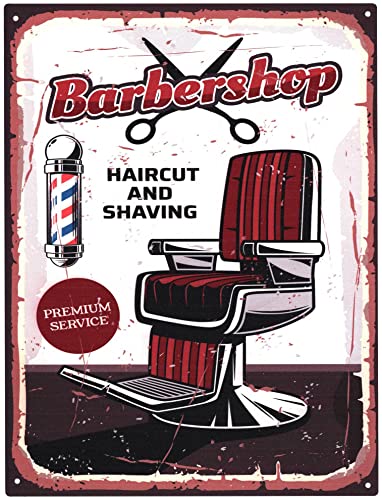 Moritz Deko Blechschild Friseur Barbershop Premium Service 25 x 33 cm Metallschild Retro Vintage-Design zur Dekoration Wanddekoration von Moritz