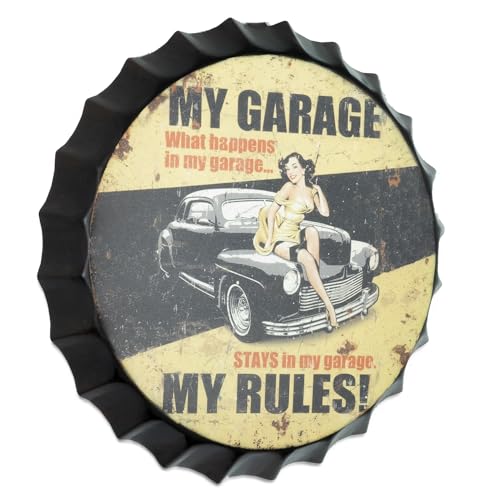 Moritz Deko Blechschild Kronkorken My Garage My Rules Werkstatt Garage 33 x 33 cm Metallschild Retro Vintage-Design zur Dekoration Wanddekoration von Moritz