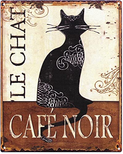 Moritz Deko Blechschild Le Chat Café Noir Katze 20 x 25 cm Retro Geschenk-Idee aus Metall Vintage-Design zur Dekoration von Moritz
