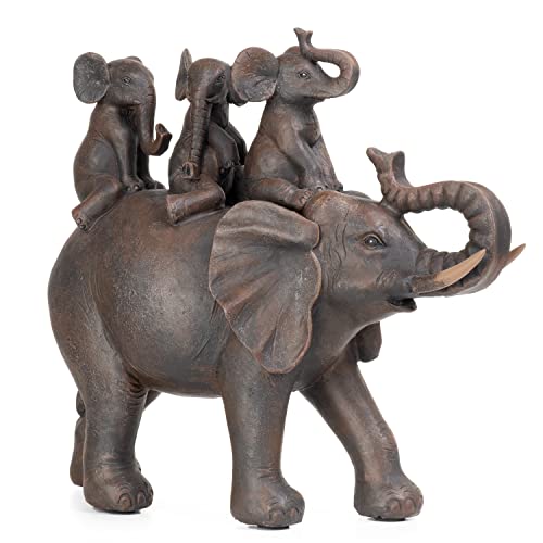 Moritz Deko-Figur Elefantenfamilie Kinder sitzen auf Rücken aus Polyresin Dunkelbraun Dekorations Idee Standdeko Afrikanische Tierwelt Statue Skulptur von Moritz