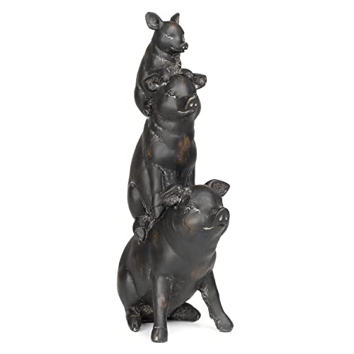 Moritz Deko-Figur Schweinefamilie sitzt aufeinander aus Polyresin schwarz Dekorations Idee Standdeko Tierwelt Statue Skulptur von Moritz