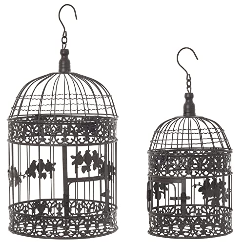Moritz Deko-Vogelkäfig braun rund 2er Set mit Vögeln verziert Pflanzkäfig Dekokäfig für Blumen Kerzen Dekoration Hängedeko Windlicht von Moritz