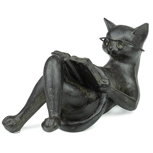 Moritz Dekofigur Figur Katze 14x7,5 cm Kater Brille Buch Leseratte Geschenk Dekoration von Moritz