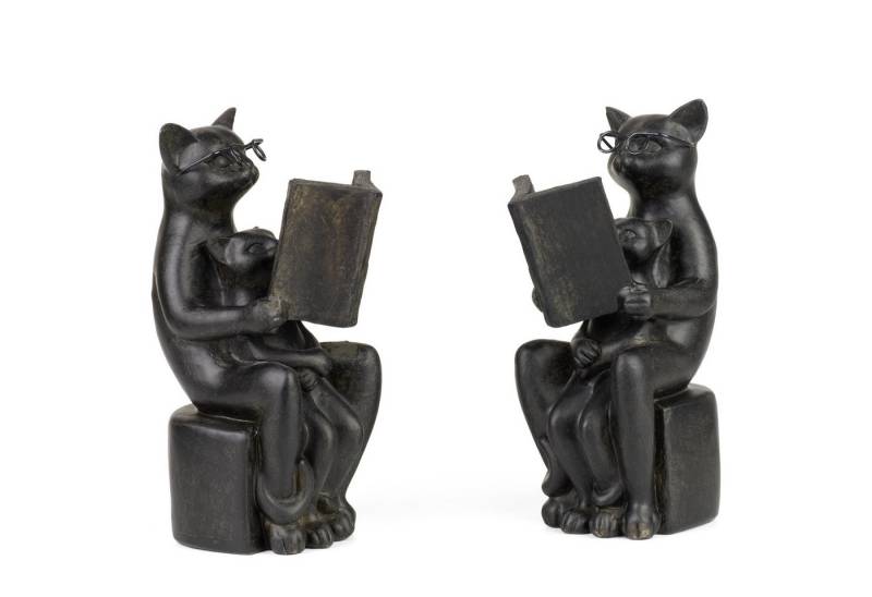 Moritz Dekofigur Buchstützen Katzen Figuren 2er Set Schwarz Buch Brille, Figuren Buch Leser Dekoration Geschenk Katze Wohnzimmer von Moritz