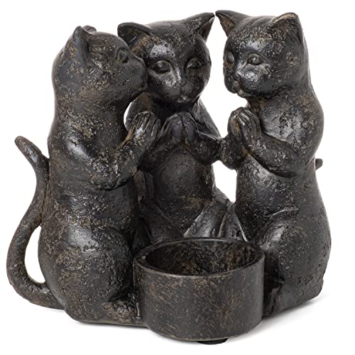 Moritz Dekofigur Katzen Teelichthalter 12,5 x 14 x 10 cm Katzen Deko Figur modern Polyresin Kerzenhalter Kätzchen von Moritz