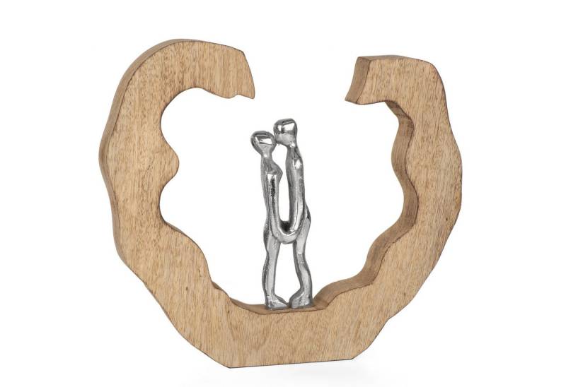 Moritz Skulptur Dekofigur Paar Umarmung Aluminium auf Mangoholz, Holz, Tischdeko, Fensterdeko, Wanddeko, Holzdeko, Weihnachtsdeko von Moritz