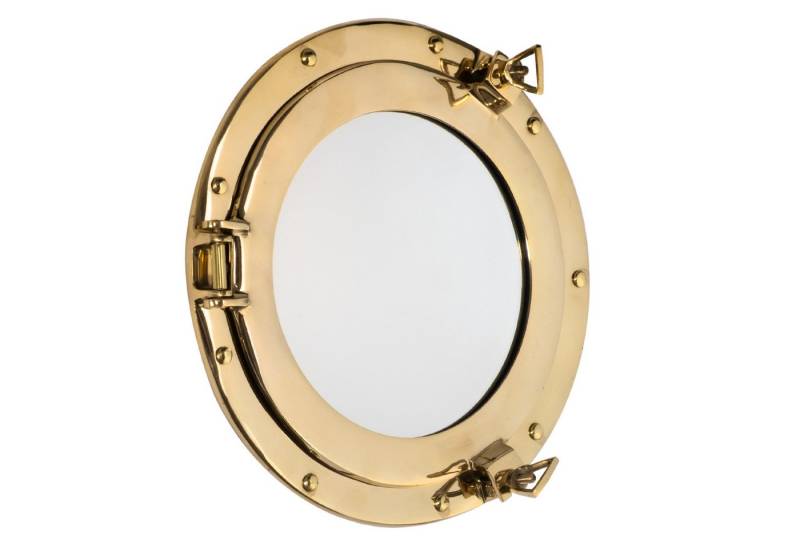 Moritz Dekoobjekt Maritimer Spiegel Bullauge Messing Ø 29 cm glänzend, maritimer Wandspiegel Maritim Boot Schiff Meer von Moritz