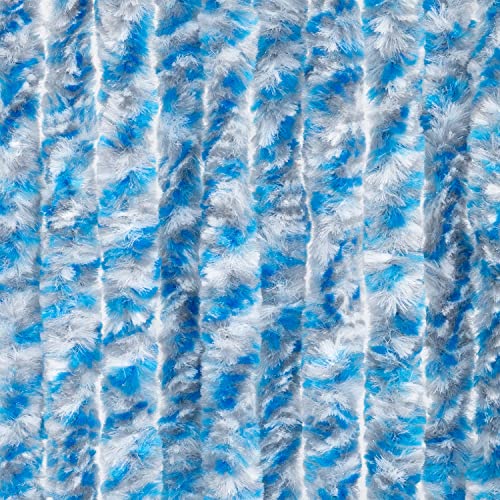 Moritz Flauschvorhang aus Chenille 90 x 220 cm blau grau weiß gesteift Türvorhang als Fliegenschutz Insektenschutz für Camping Wohnwagen von Moritz
