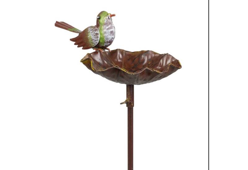 Moritz Gartenstecker Vogeltränke mit grünem Vogel Gartenfigur Gartedekoration Gartenstab Dekostab Metall Erdspieß von Moritz