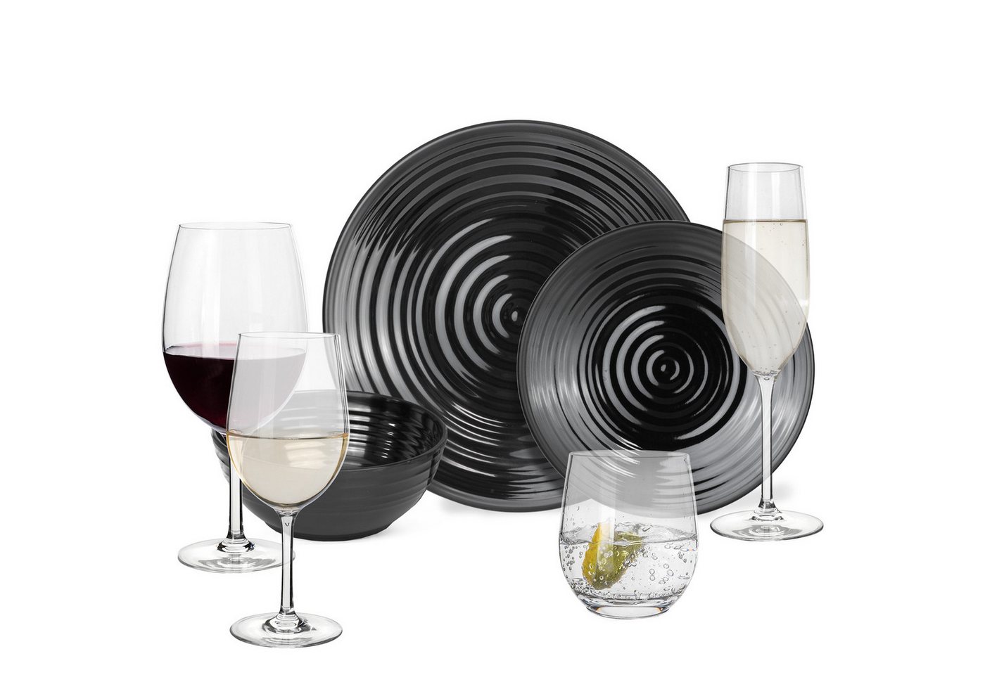 Moritz Geschirr-Set 2011647-Variation Stone Dark Black + Milano + Tiamo Gläser, 28 tlg, Geschirrset Campinggeschirr Picknick Geschirr Bootsgeschirr Moritz Geschirr-Set 2011647-Variation Stone Dark Black + Milano + Tiamo Gläser, 28 tlg, Geschirrset Campinggeschirr Picknick Geschirr Bootsgeschirr von Moritz