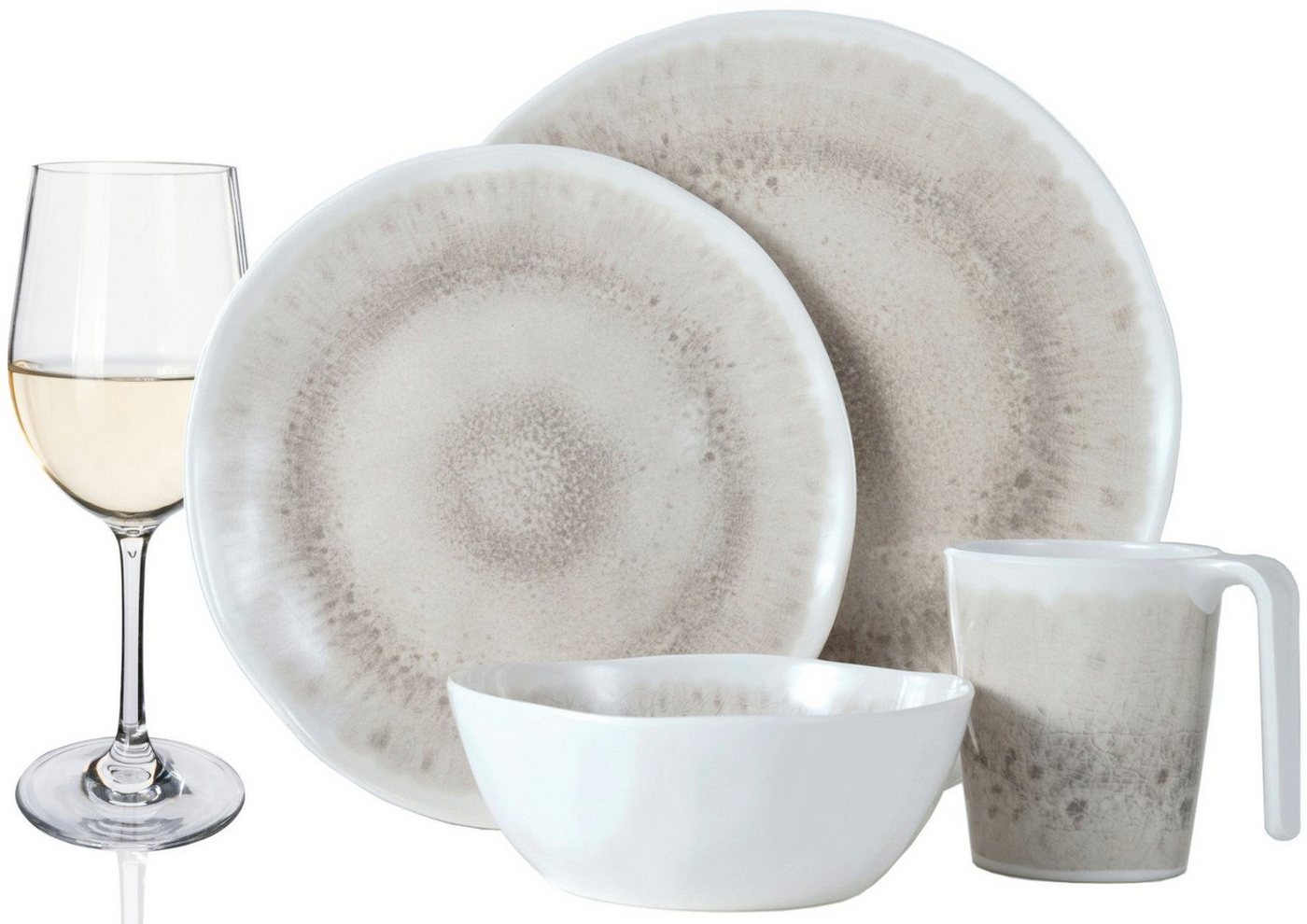 Moritz Geschirr-Set Camping Geschirr 4 Personen Amboss 16 Teilig + 4 Tiamo Weißweingläser von Moritz