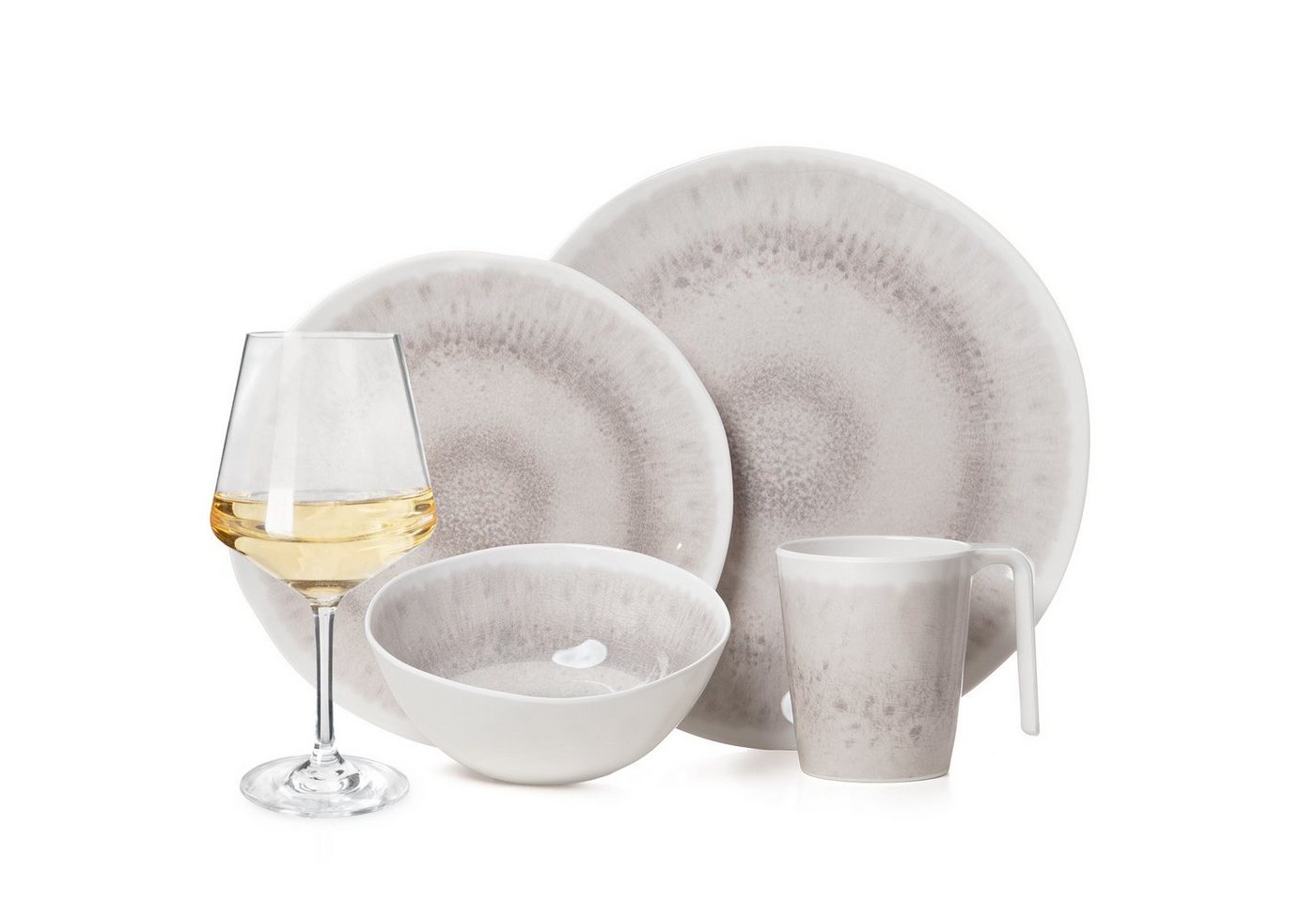 Moritz Geschirr-Set Camping Geschirr Amboss 4 Personen + 4 Milano Weißweingläser von Moritz