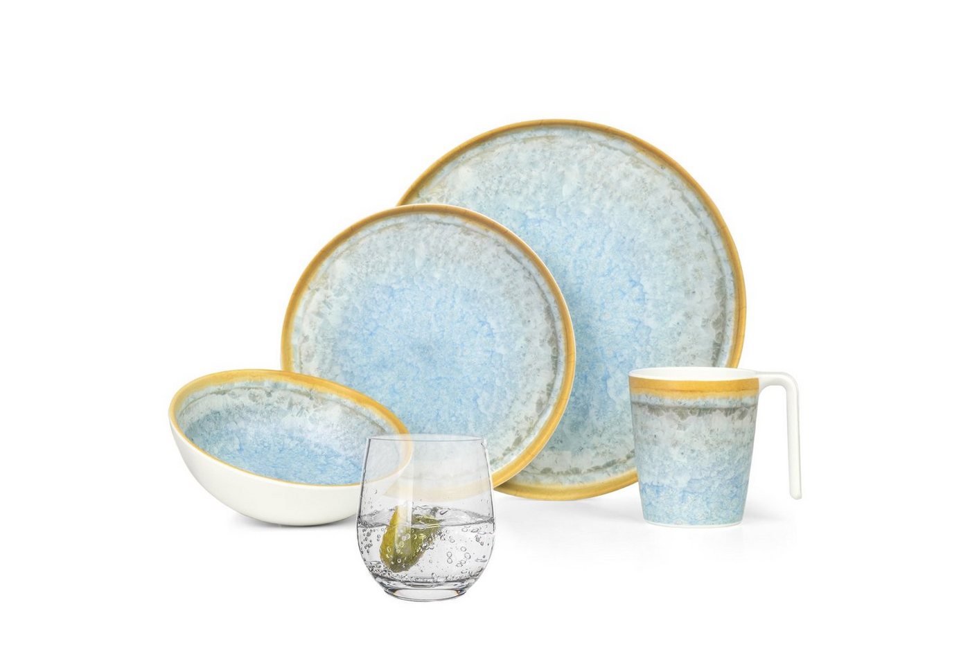 Moritz Geschirr-Set Camping Geschirr Crystal Blue, Melamin, 16 - 32 tlg, Geschirrset Campinggeschirr Picknick Set 4 Personen von Moritz