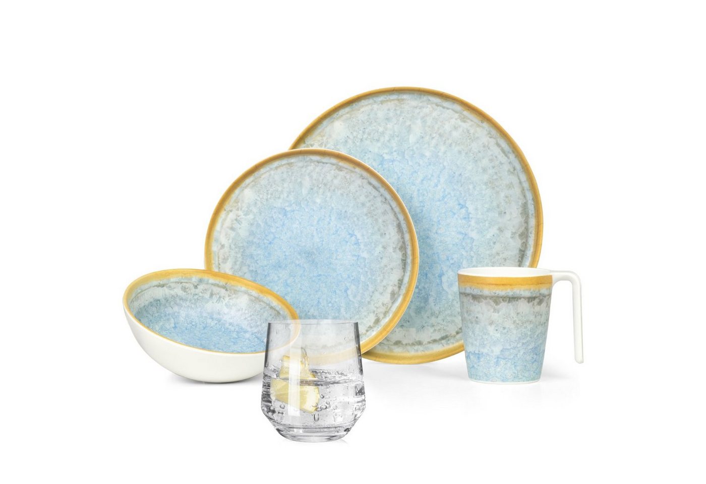 Moritz Geschirr-Set Camping Geschirr Crystal Blue, Melamin, 16 - 32 tlg, Geschirrset Campinggeschirr Picknick Set 4 Personen von Moritz