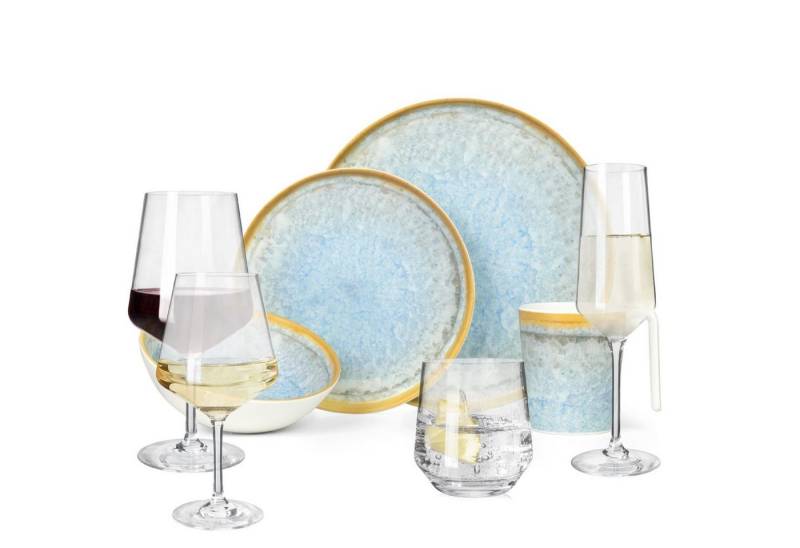 Moritz Geschirr-Set Camping Geschirr Crystal Blue + 16 Milano Gläsern von Moritz