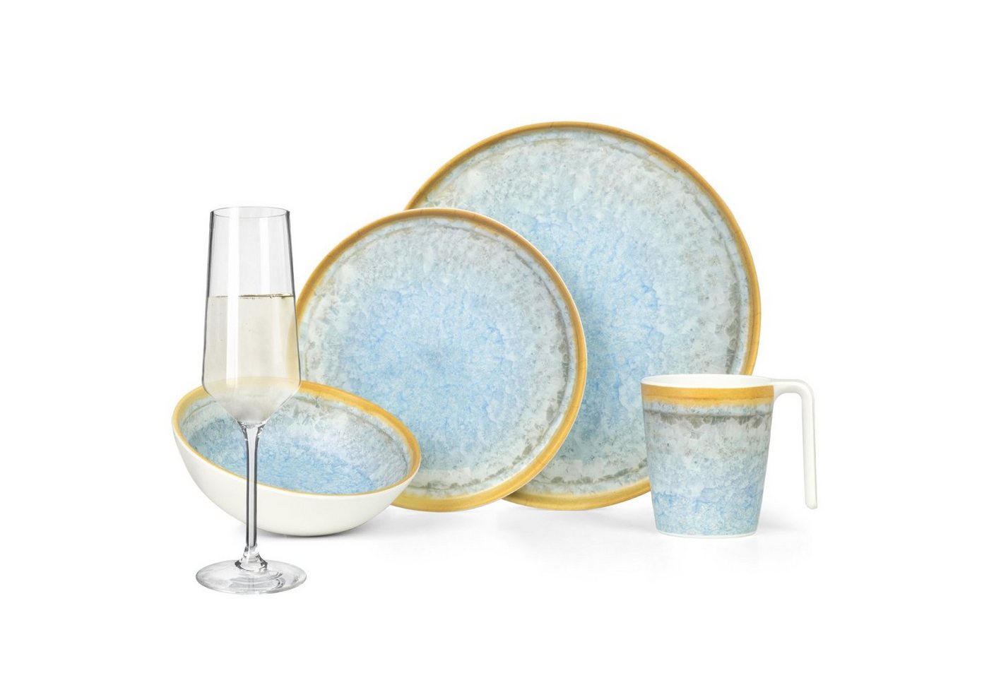 Moritz Geschirr-Set Camping Geschirr Crystal Blue + Milano Champagnergläser von Moritz