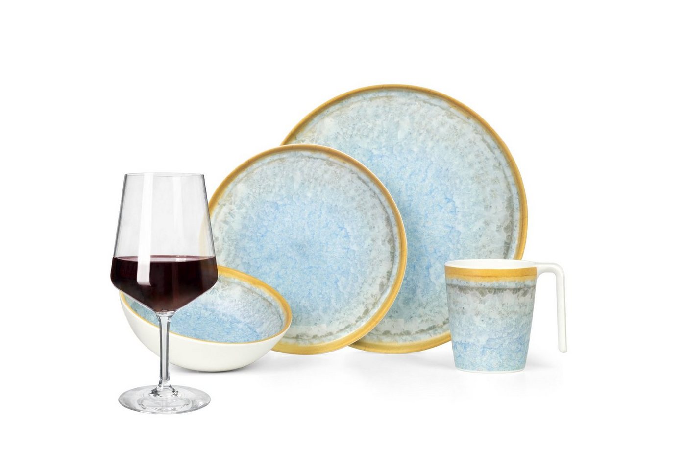 Moritz Geschirr-Set Camping Geschirr Crystal Blue + Milano Rotweingläsern von Moritz