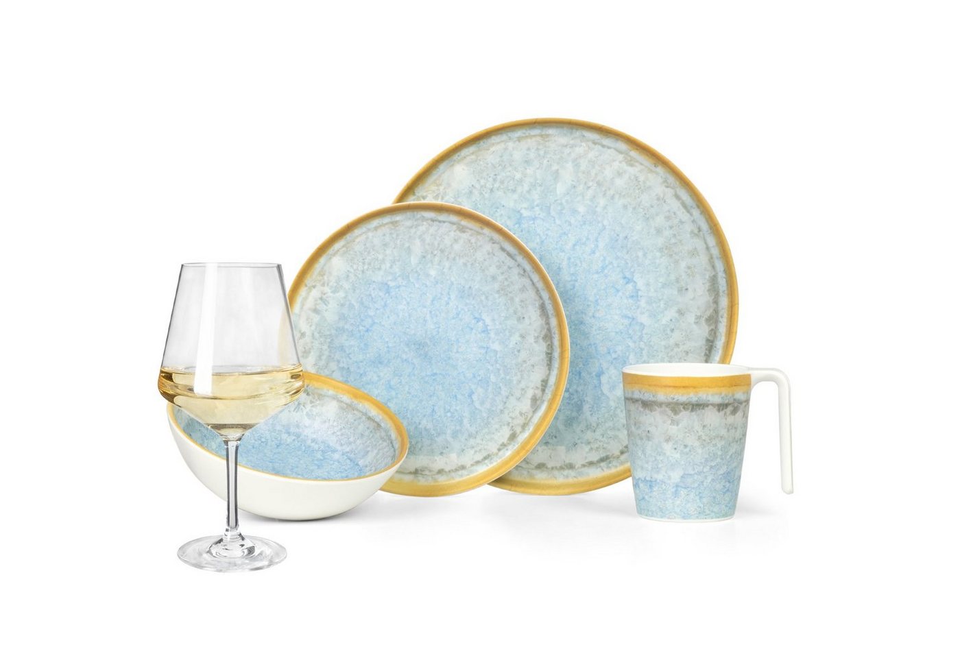 Moritz Geschirr-Set Camping Geschirr Crystal Blue + Milano Weißweingläsern von Moritz