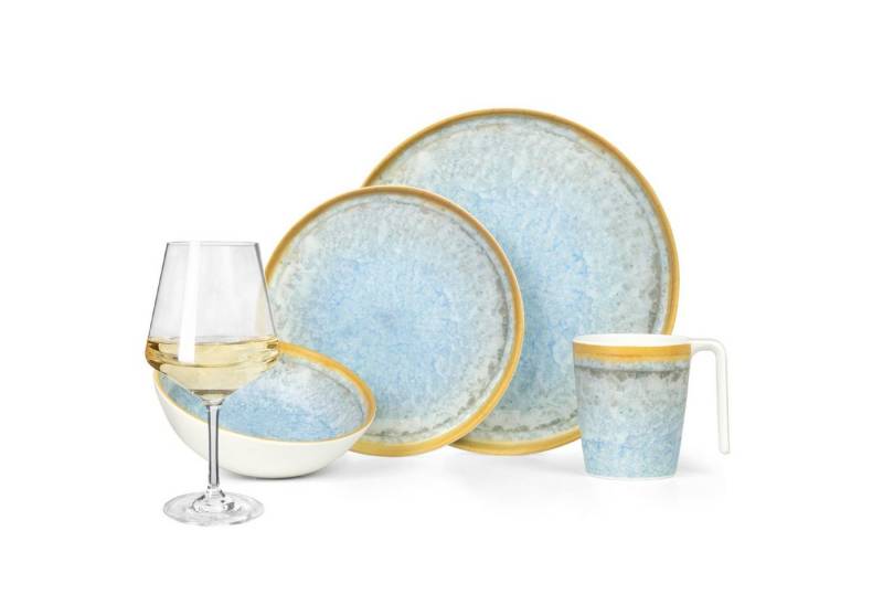 Moritz Geschirr-Set Camping Geschirr Crystal Blue + Milano Weißweingläsern von Moritz