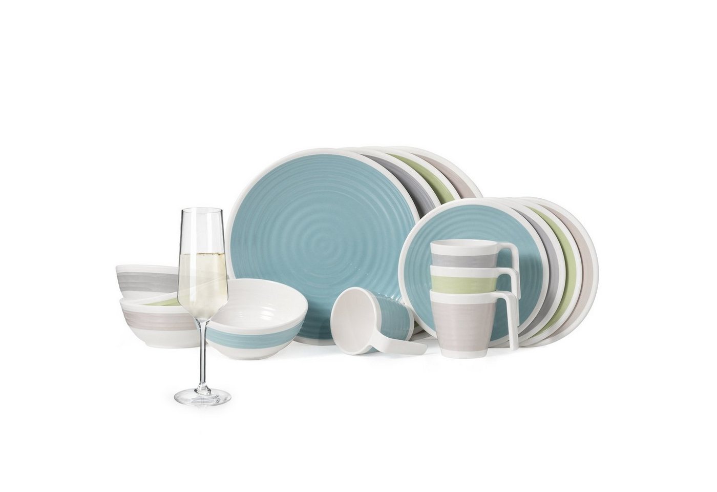 Moritz Geschirr-Set Camping Geschirr Harmonie 4 Personen + 4 Milano Champagnergläser von Moritz
